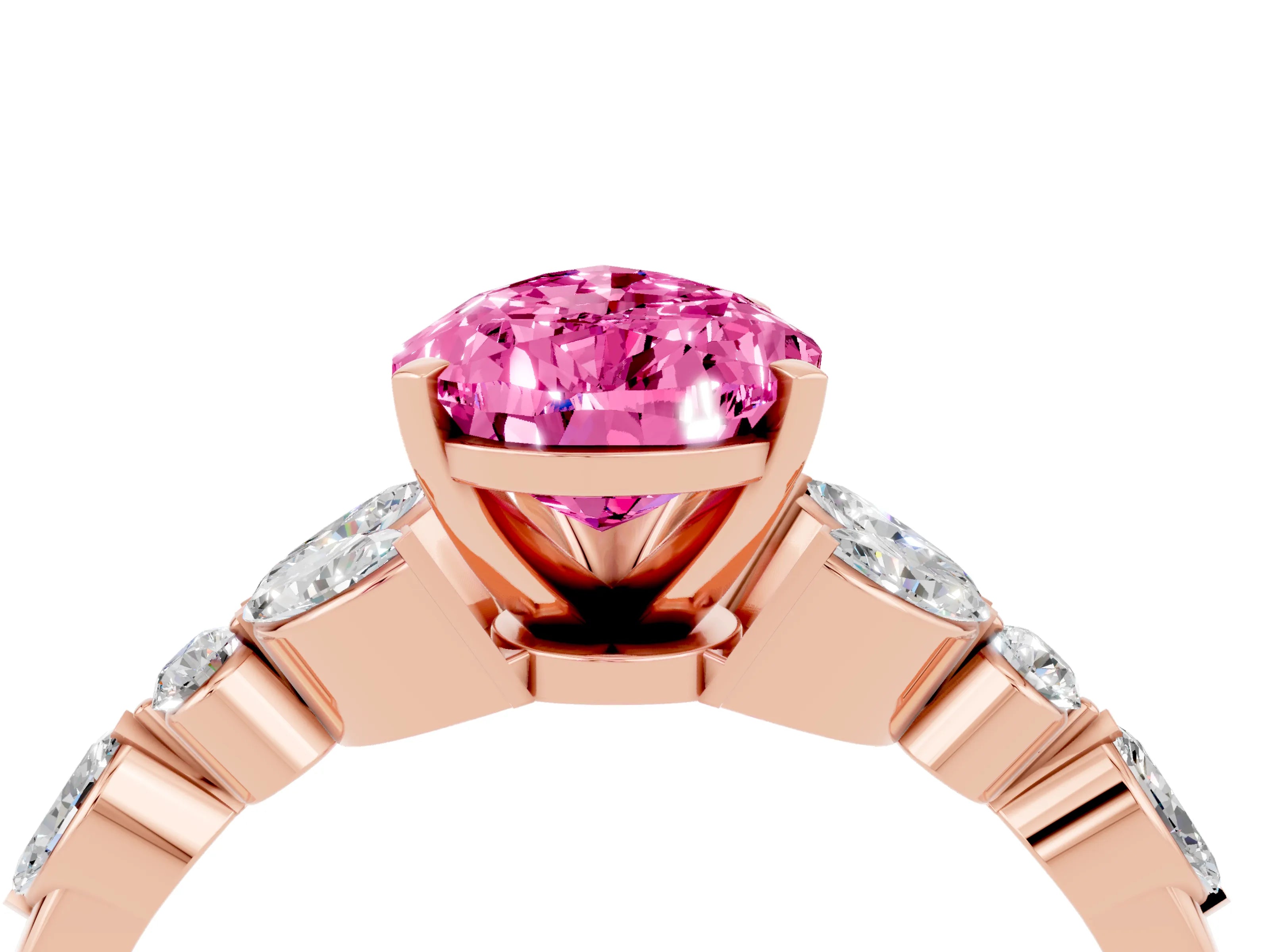 Rose gold Pear Cut Pink Sapphire Solitaire Ring with Side Stones and Four-Prong Setting_16