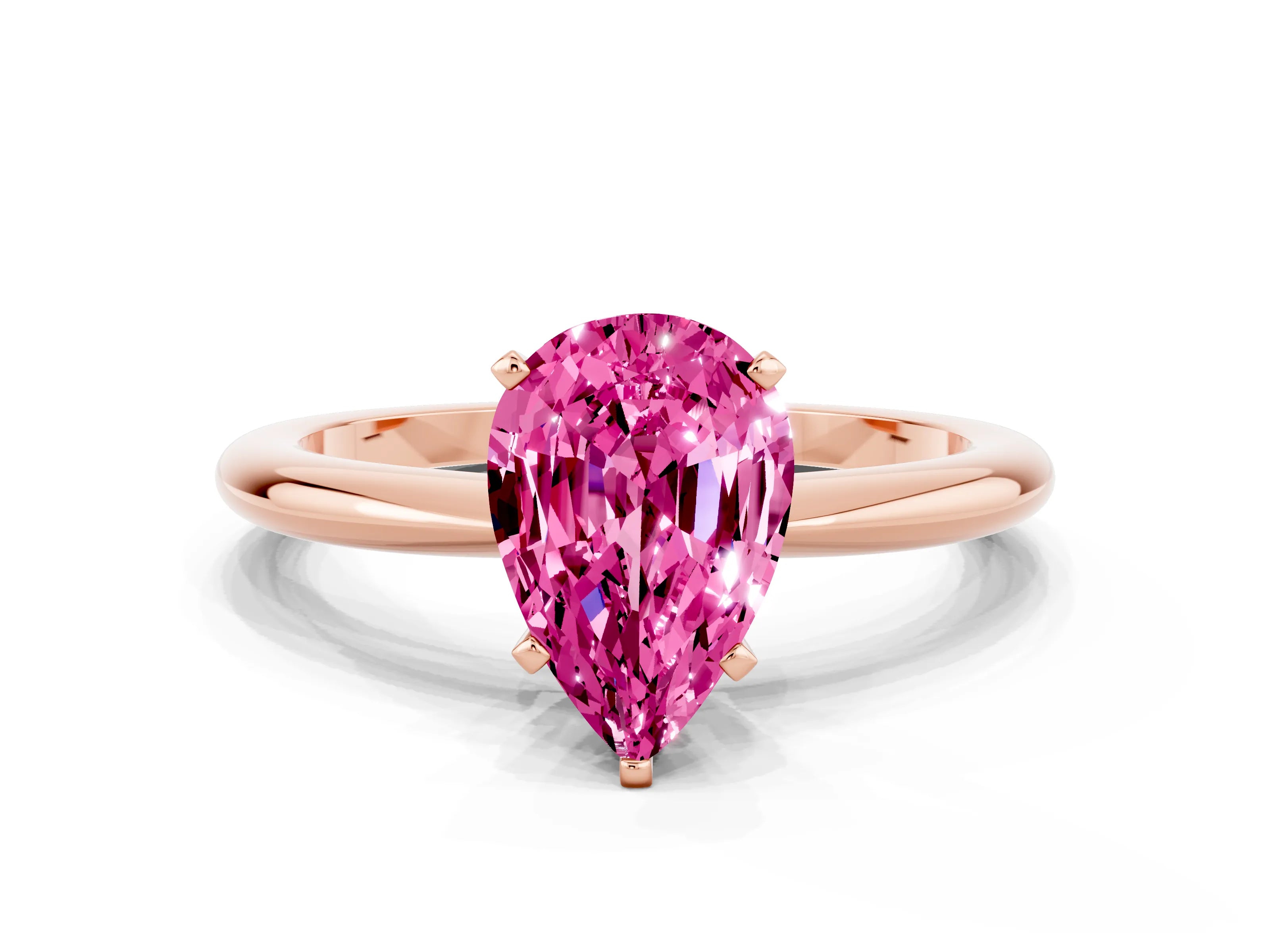 Rose gold Pear Cut Pink Sapphire Solitaire Ring with Six-Prong Setting and Classic Band