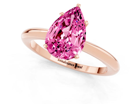 Rose gold Pear Cut Pink Sapphire Solitaire Ring with Six-Prong Setting and Classic Band_1