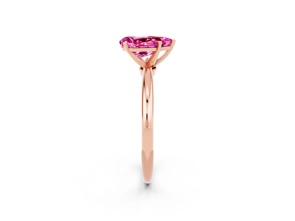 Rose gold Pear Cut Pink Sapphire Solitaire Ring with Six-Prong Setting and Classic Band
