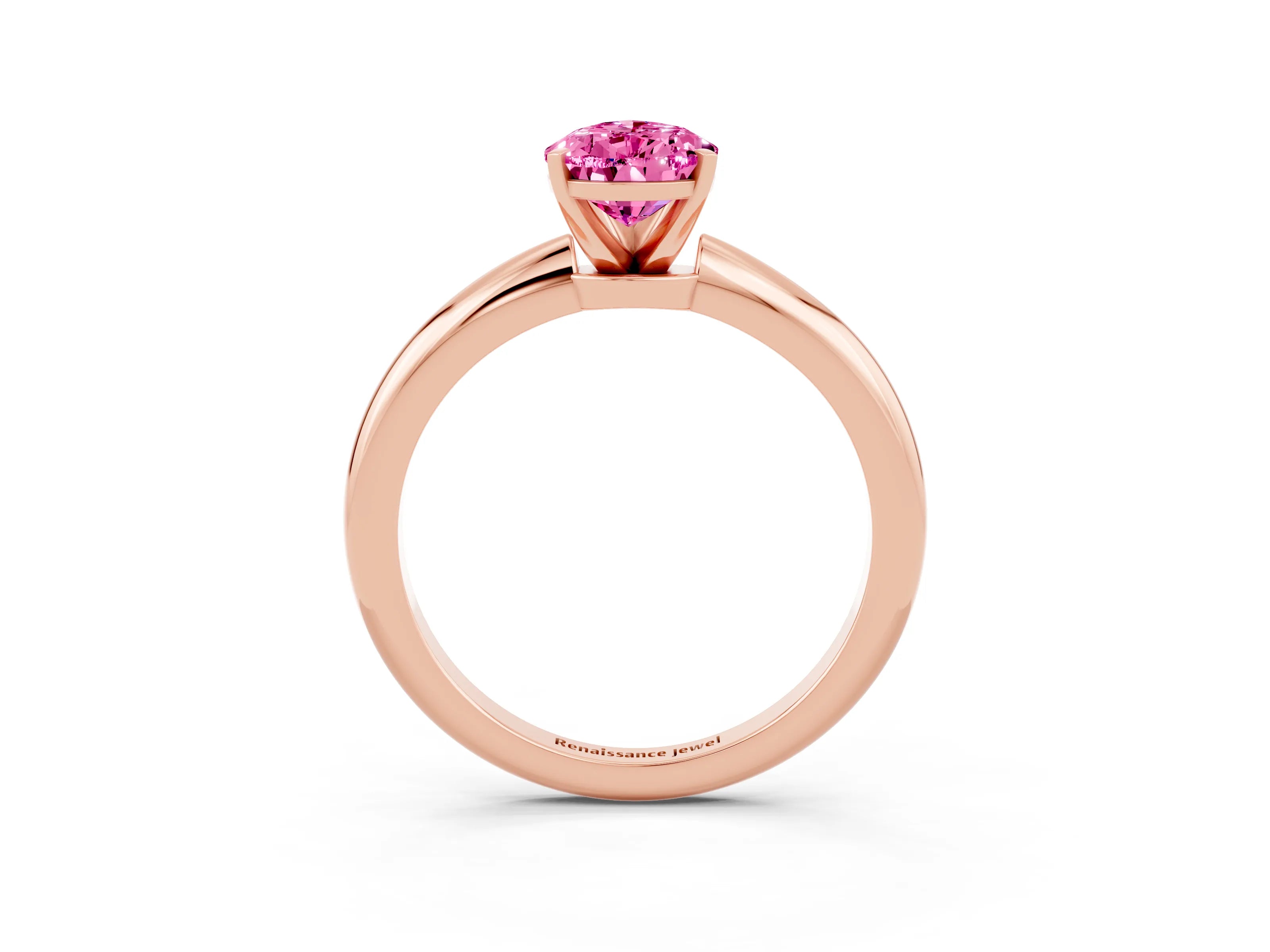 Rose gold Pear Cut Pink Sapphire Solitaire Ring with Six-Prong Setting and Classic Band_3