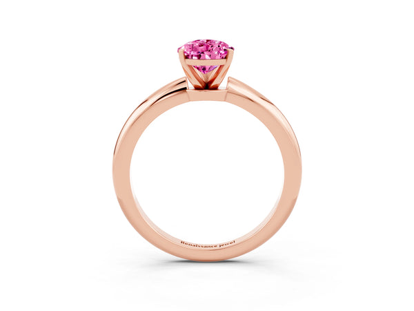 Rose gold Pear Cut Pink Sapphire Solitaire Ring with Six-Prong Setting and Classic Band