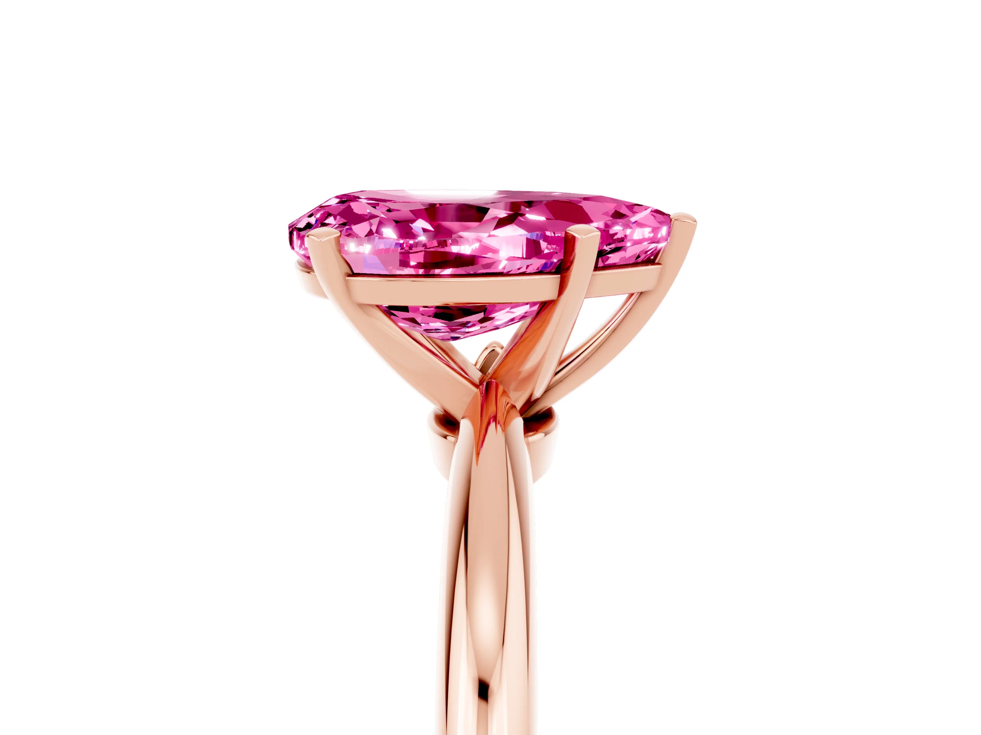Rose gold Pear Cut Pink Sapphire Solitaire Ring with Six-Prong Setting and Classic Band_5