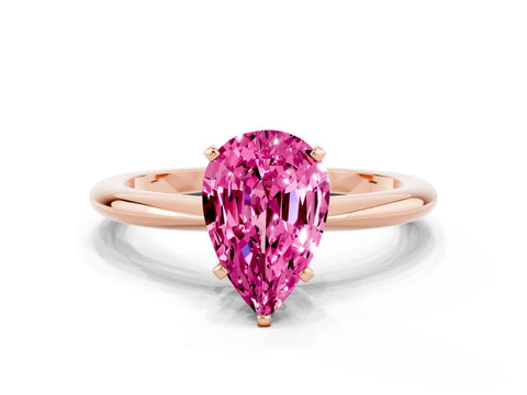 Rose gold Pear Cut Pink Sapphire Solitaire Ring with Six-Prong Setting and Classic Band