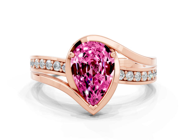 Rose gold Pear Cut Pink Sapphire Solitaire Ring with Split Shank and Prong Setting