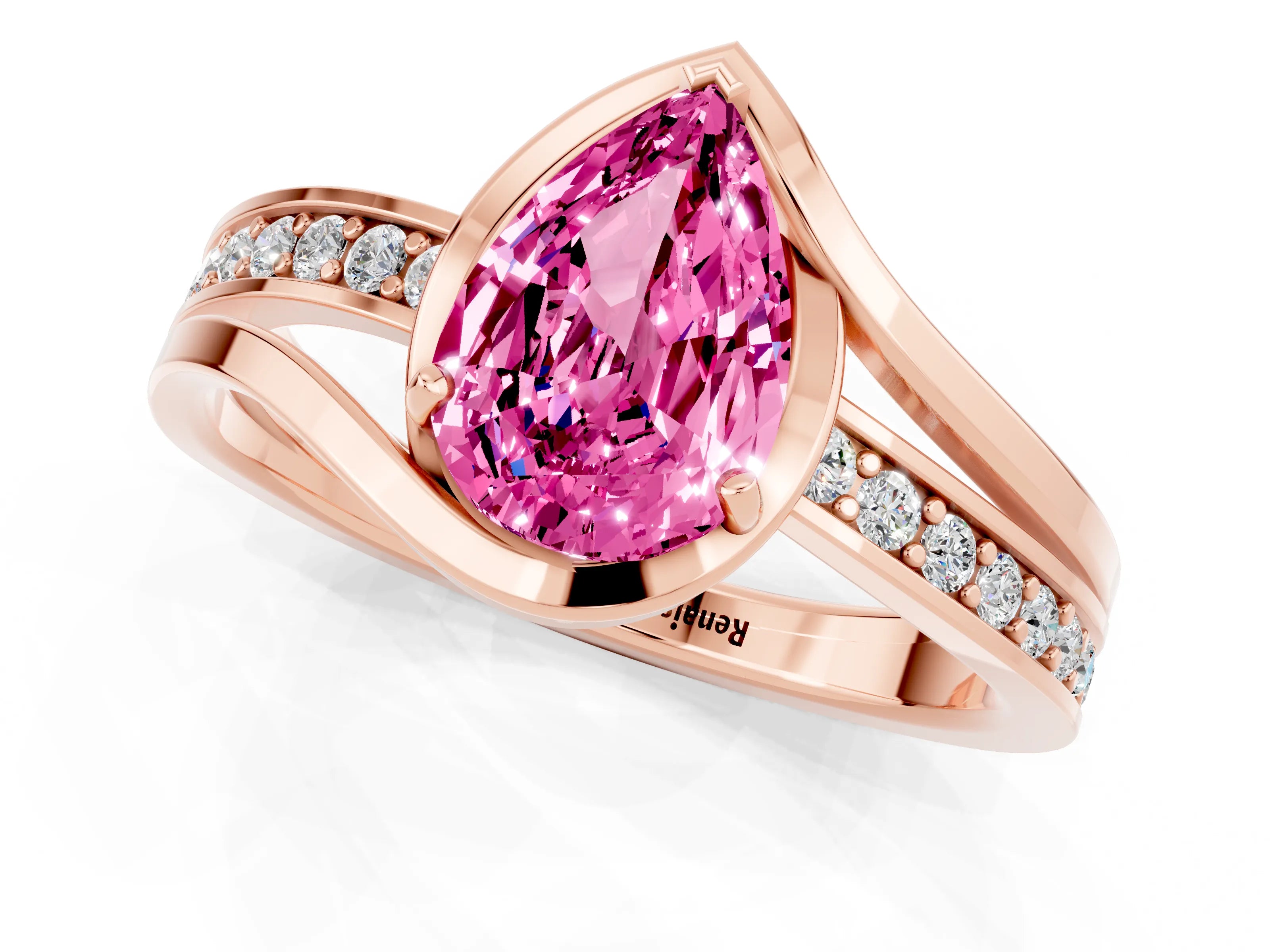 Rose gold Pear Cut Pink Sapphire Solitaire Ring with Split Shank and Prong Setting_1