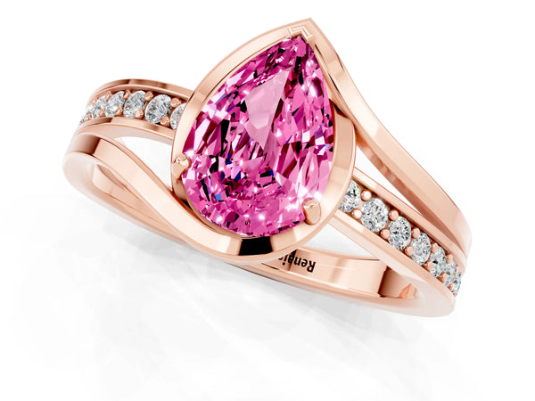 Rose gold Pear Cut Pink Sapphire Solitaire Ring with Split Shank and Prong Setting