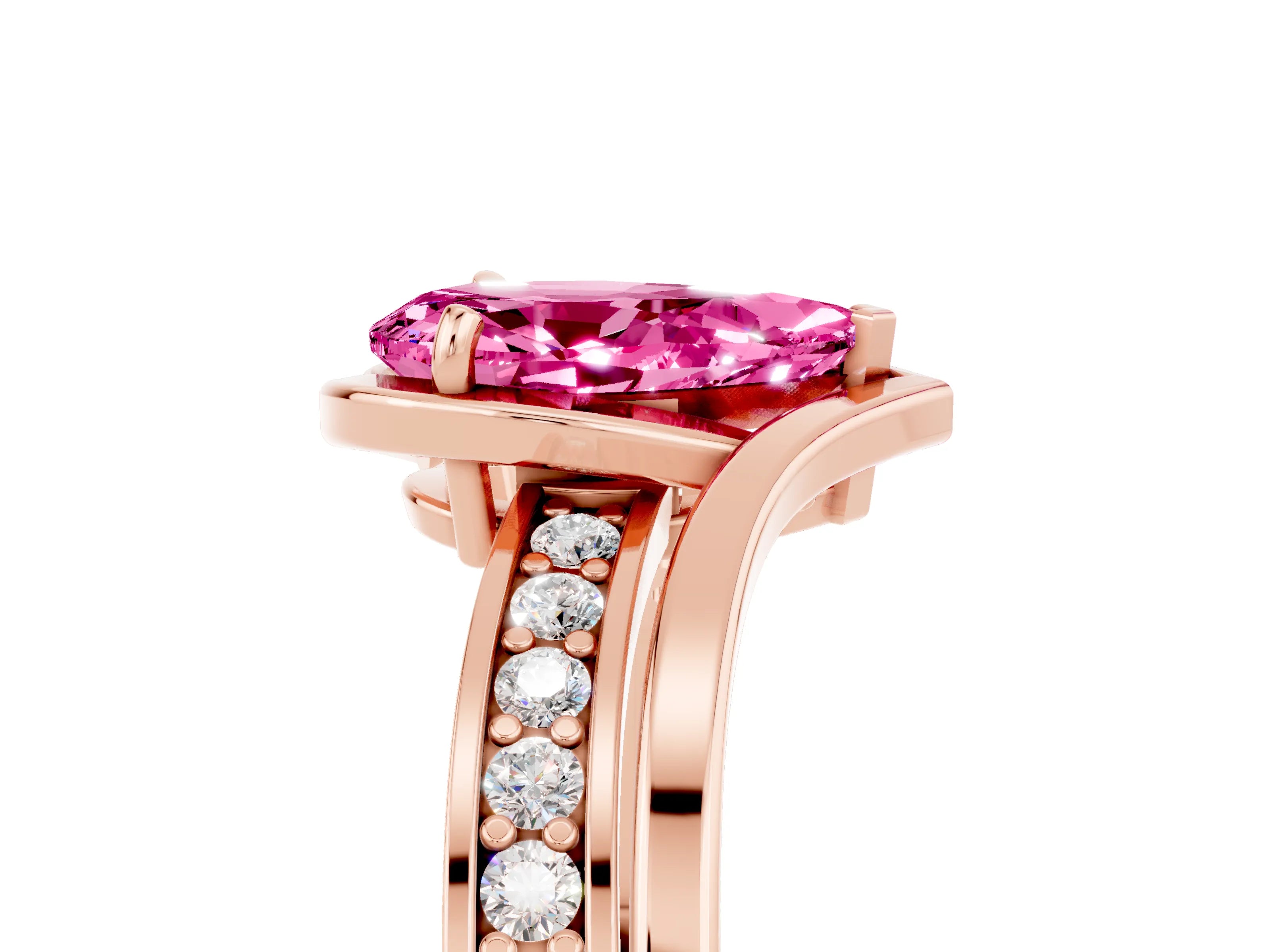 Rose gold Pear Cut Pink Sapphire Solitaire Ring with Split Shank and Prong Setting_5