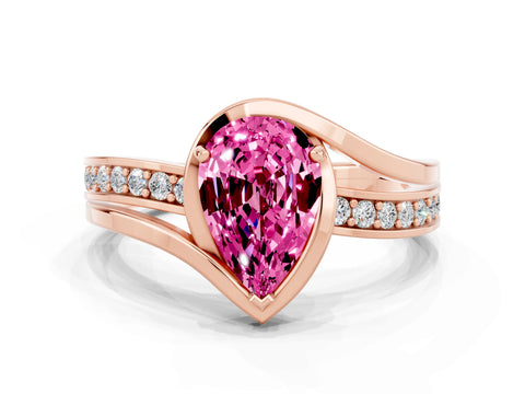 Rose gold Pear Cut Pink Sapphire Solitaire Ring with Split Shank and Prong Setting