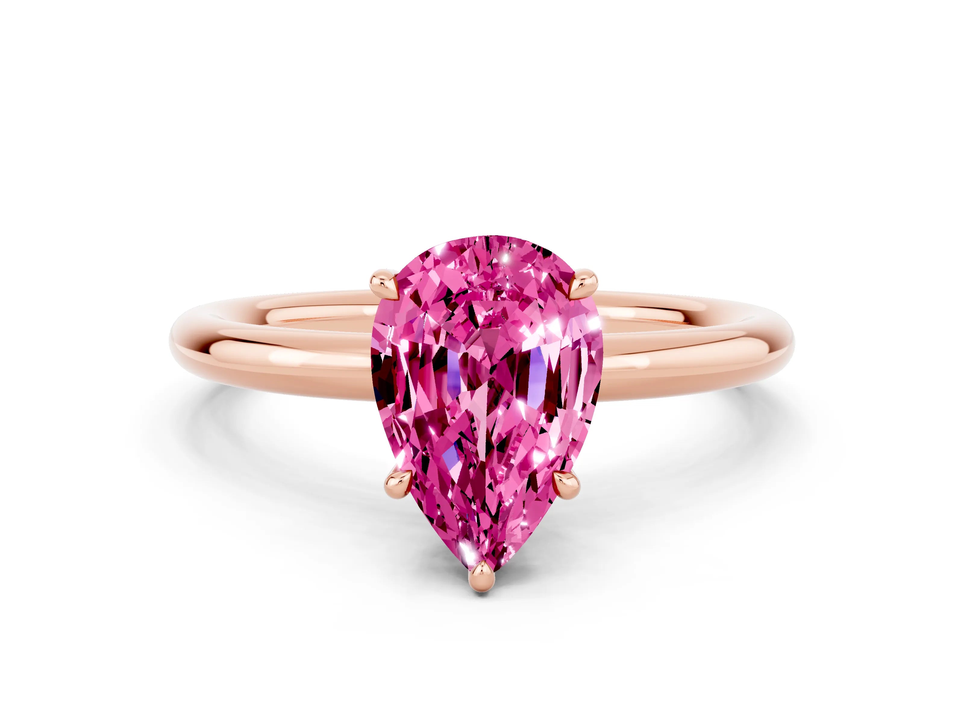 Rose gold Pear Cut Pink Sapphire Solitaire Ring with Thin Band and Four-Prong Setting_36