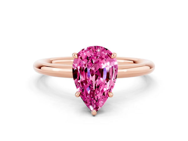 Rose gold Pear Cut Pink Sapphire Solitaire Ring with Thin Band and Four-Prong Setting