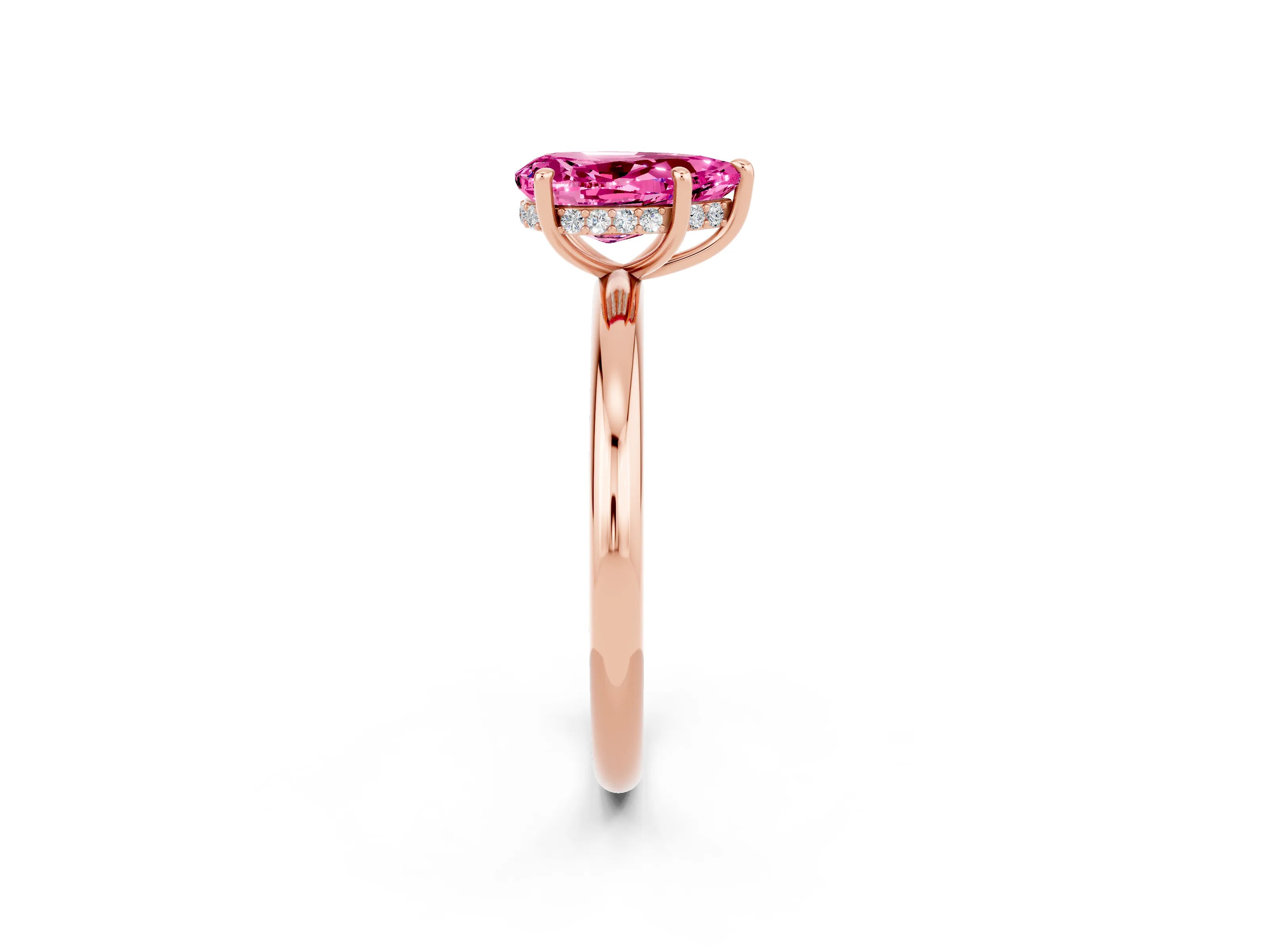 Rose gold Pear Cut Pink Sapphire Solitaire Ring with Thin Band and Four-Prong Setting_38
