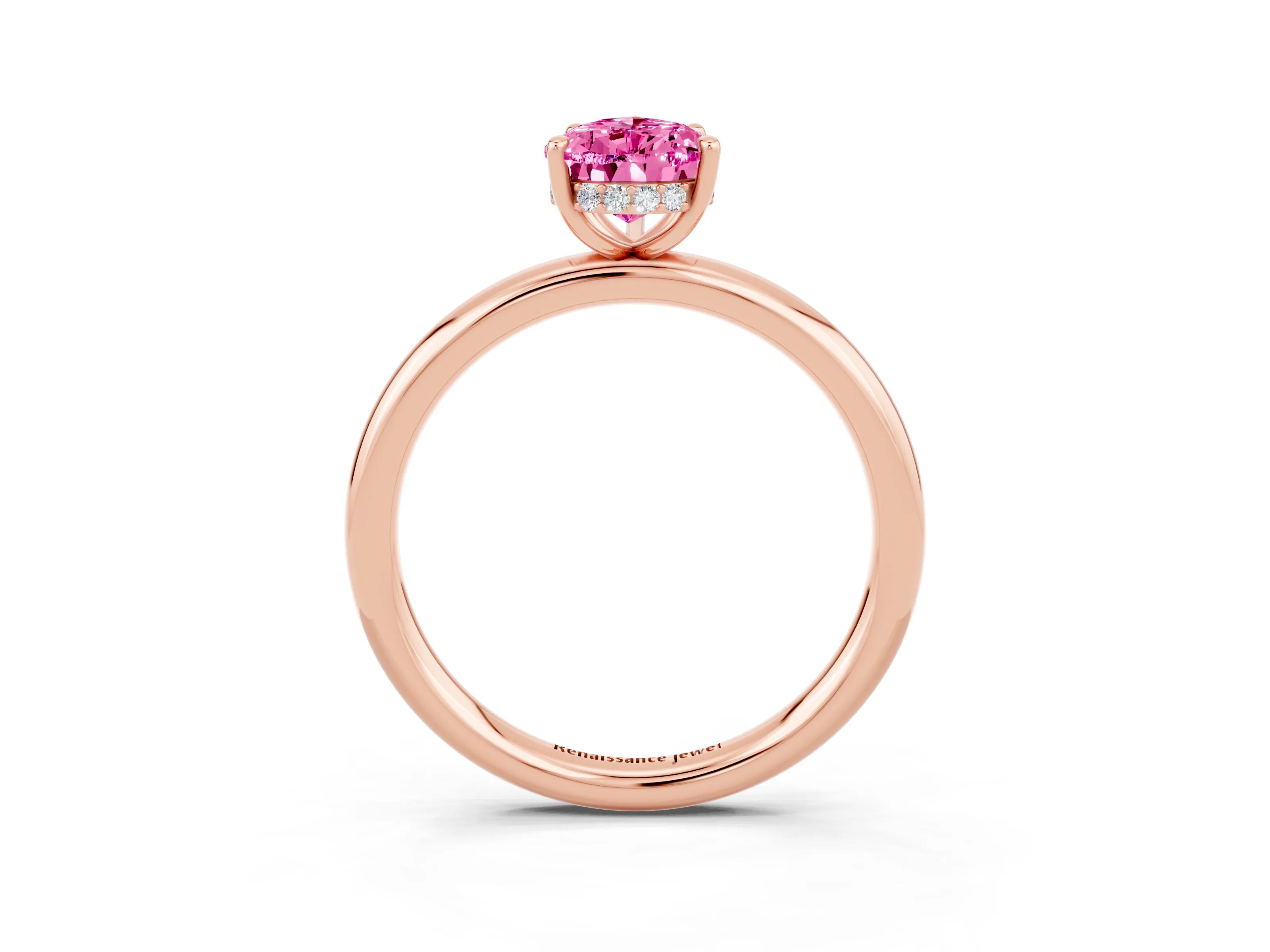 Rose gold Pear Cut Pink Sapphire Solitaire Ring with Thin Band and Four-Prong Setting_39
