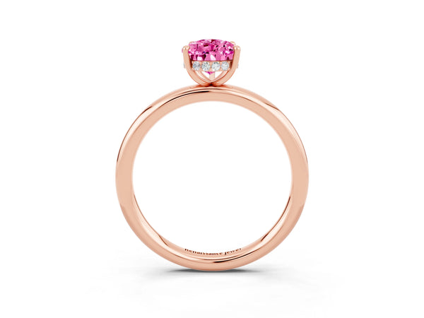 Rose gold Pear Cut Pink Sapphire Solitaire Ring with Thin Band and Four-Prong Setting
