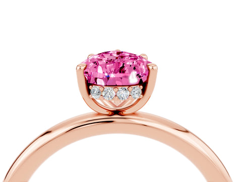 Rose gold Pear Cut Pink Sapphire Solitaire Ring with Thin Band and Four-Prong Setting_40