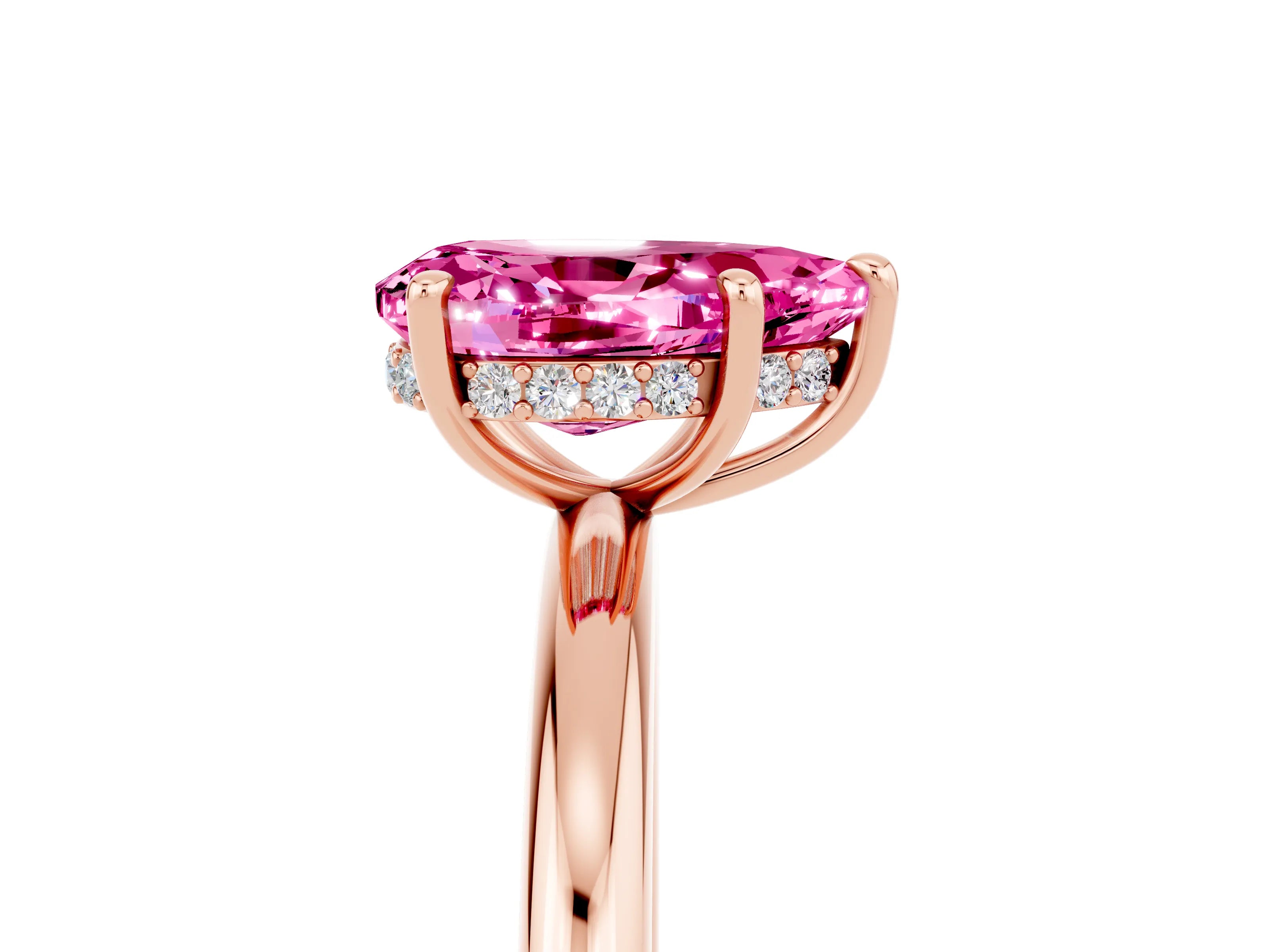 Rose gold Pear Cut Pink Sapphire Solitaire Ring with Thin Band and Four-Prong Setting_41