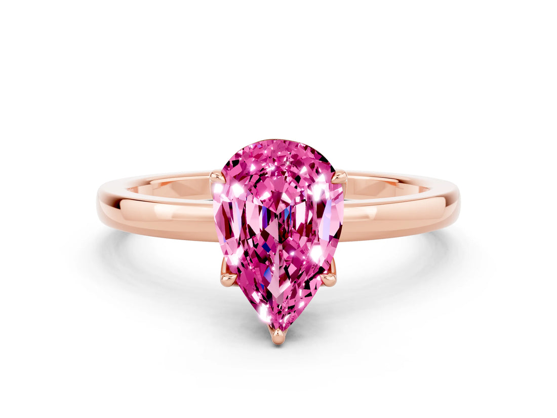Rose gold Pear Cut Pink Sapphire Solitaire Ring with Thin Band and Prong Setting_12