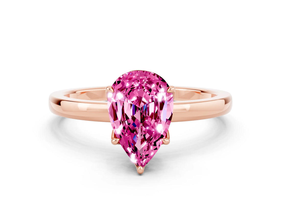 Rose gold Pear Cut Pink Sapphire Solitaire Ring with Thin Band and Prong Setting_24