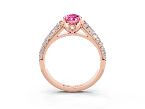Rose gold Pear Cut Pink Sapphire Solitaire Ring with Three-Row Pavé Band and Four-Prong Setting_15