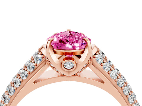 Rose gold Pear Cut Pink Sapphire Solitaire Ring with Three-Row Pavé Band and Four-Prong Setting_16
