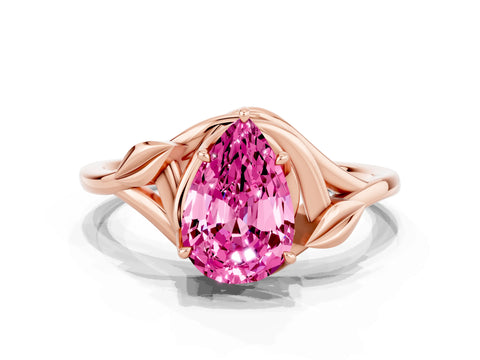 Rose gold Pear Cut Pink Sapphire Solitaire Ring with Twist Band and Four-Prong Setting_24
