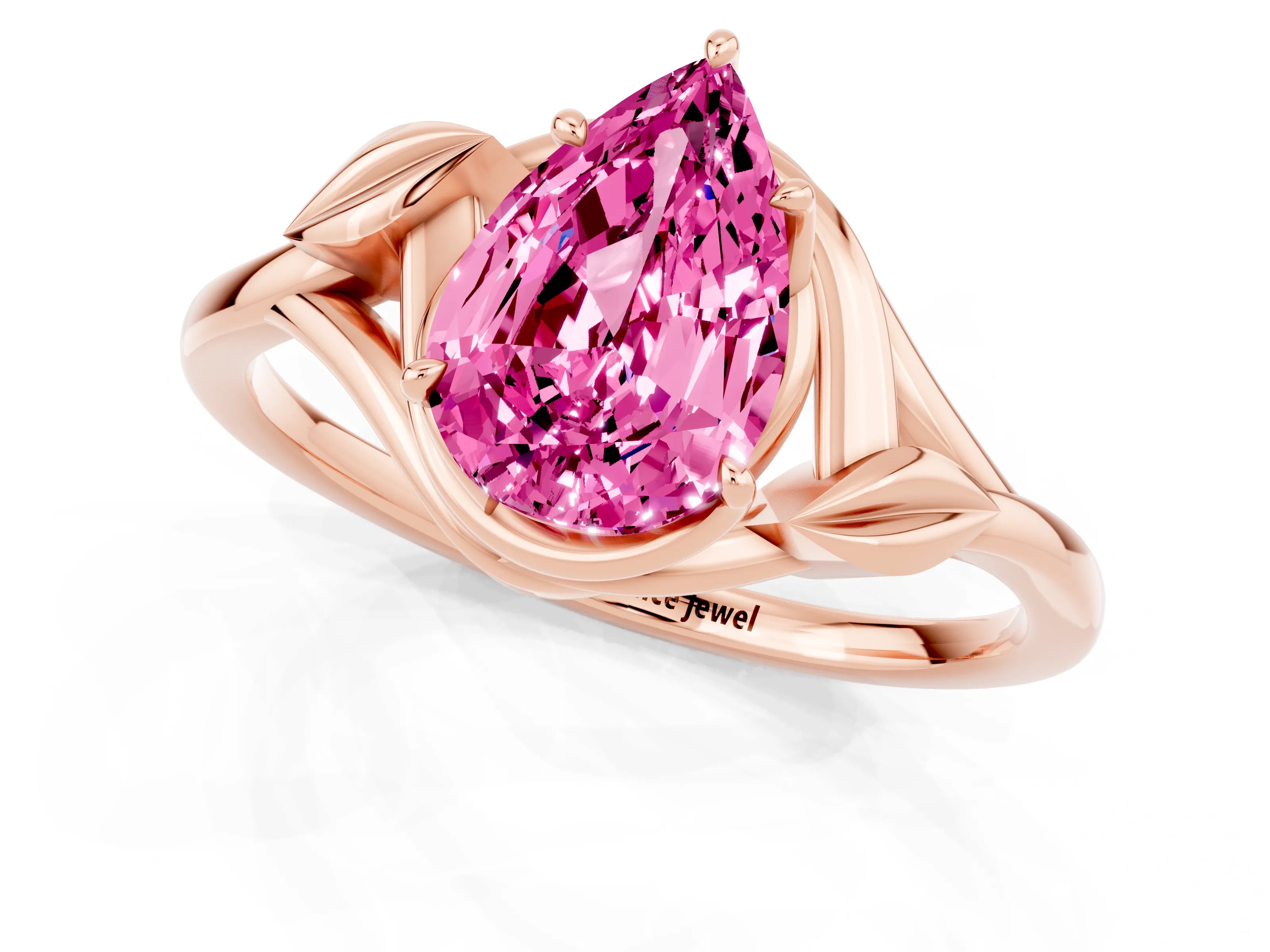 Rose gold Pear Cut Pink Sapphire Solitaire Ring with Twist Band and Four-Prong Setting_25