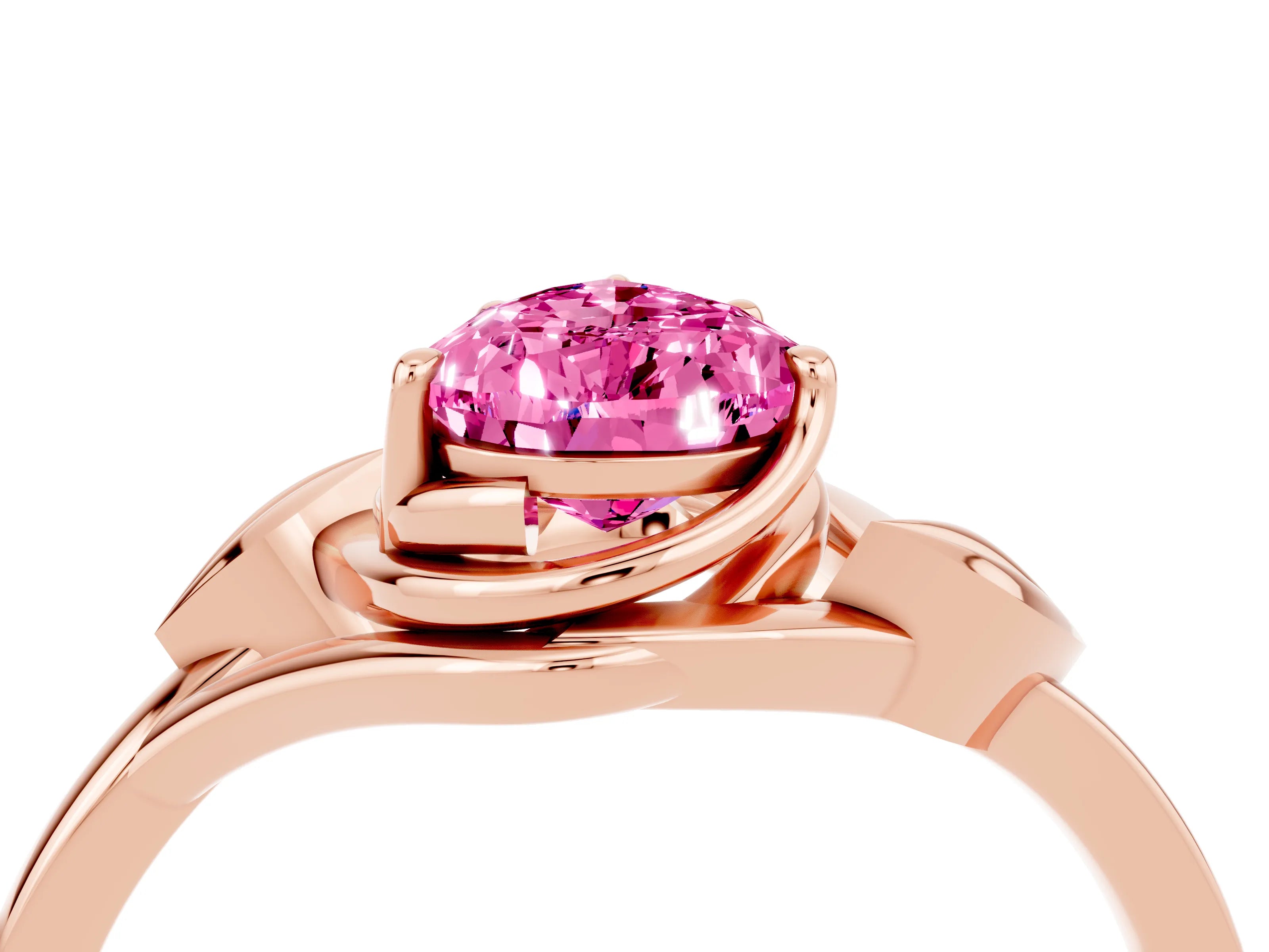 Rose gold Pear Cut Pink Sapphire Solitaire Ring with Twist Band and Four-Prong Setting_28
