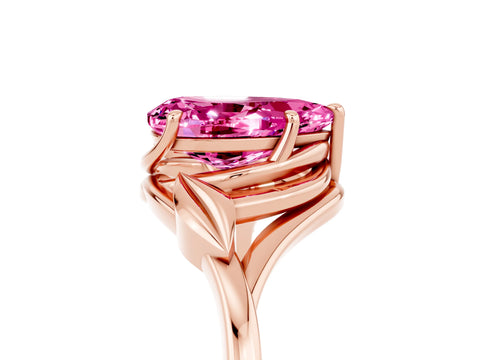 Rose gold Pear Cut Pink Sapphire Solitaire Ring with Twist Band and Four-Prong Setting_29