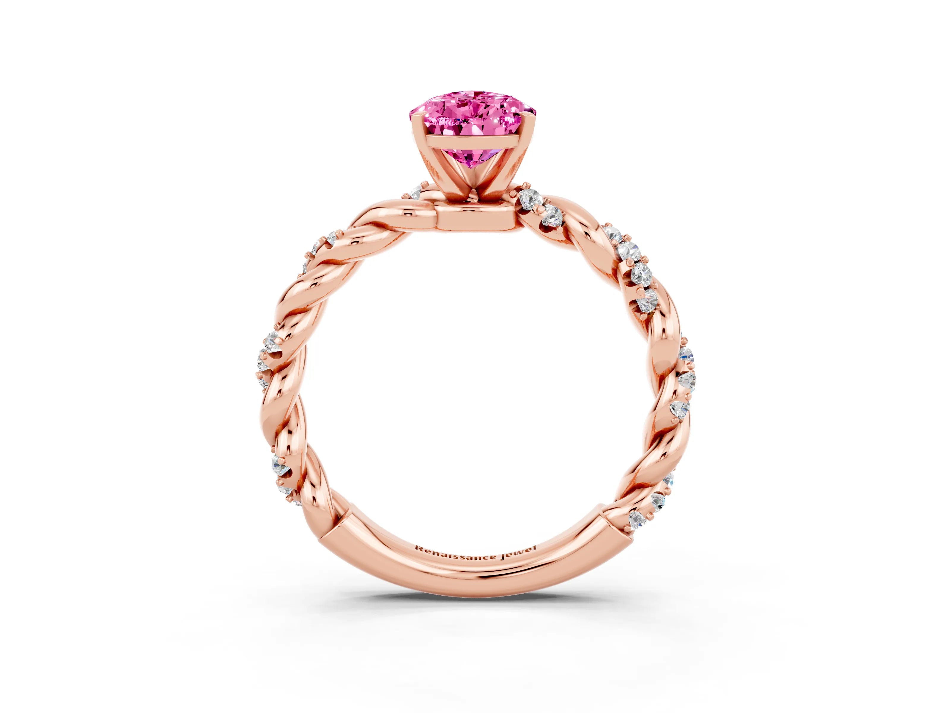 Rose gold Pear Cut Pink Sapphire Solitaire Ring with Twisted Band and Pavé Accents_3