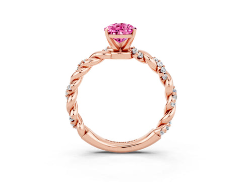 Rose gold Pear Cut Pink Sapphire Solitaire Ring with Twisted Band and Pavé Accents_3