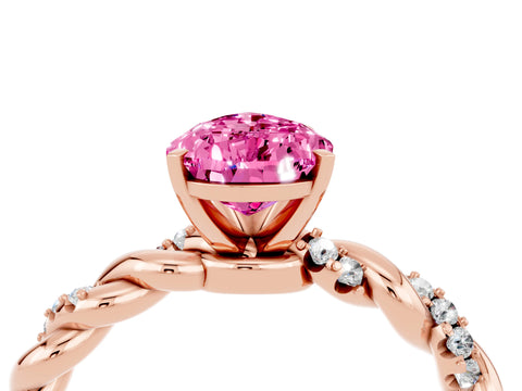 Rose gold Pear Cut Pink Sapphire Solitaire Ring with Twisted Band and Pavé Accents_4