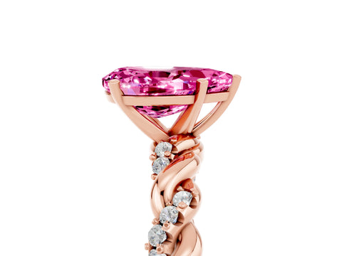 Rose gold Pear Cut Pink Sapphire Solitaire Ring with Twisted Band and Pavé Accents_5