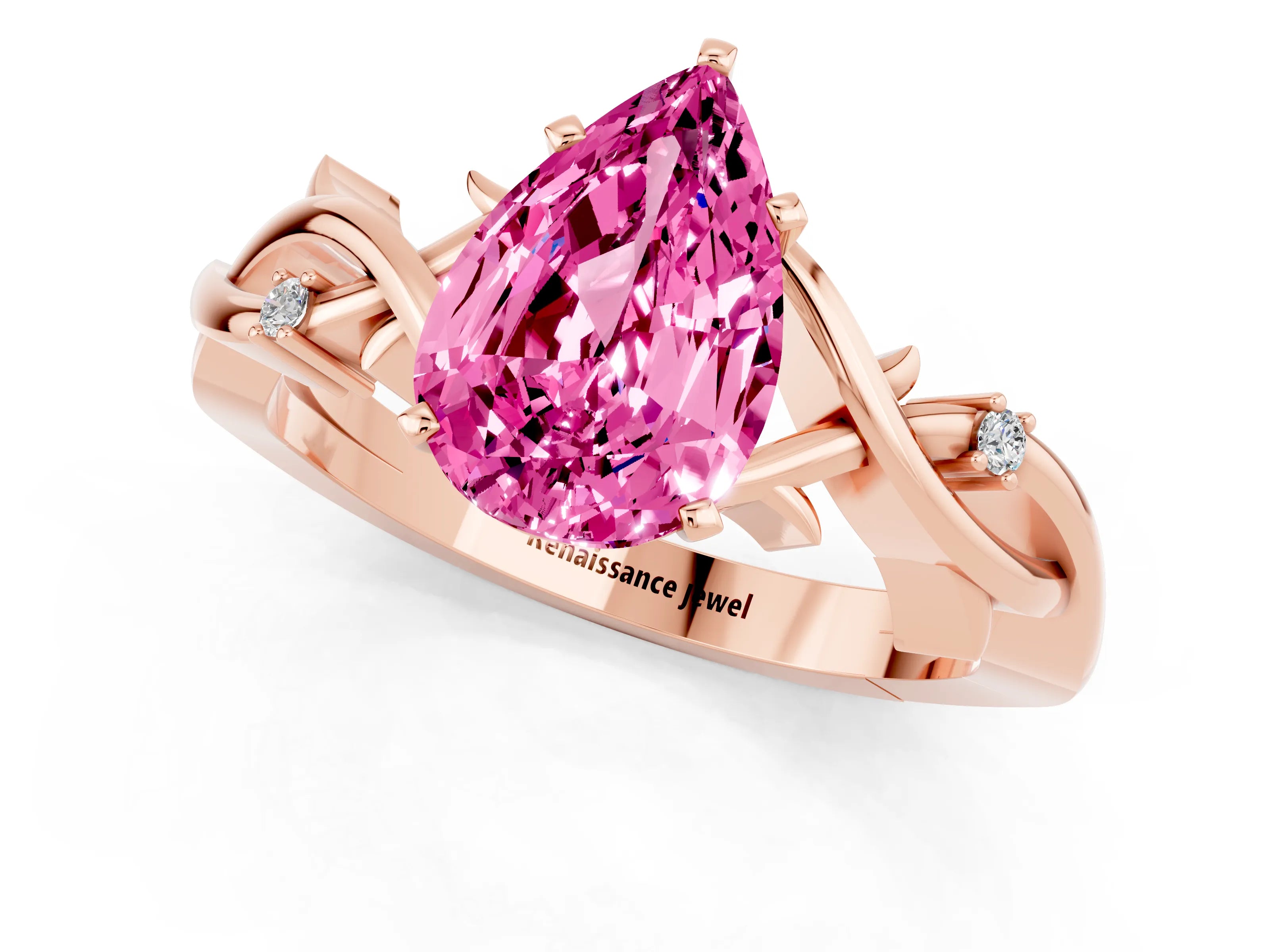 Rose gold Pear Cut Pink Sapphire Solitaire Ring with Twisted Band and Prong Setting_1