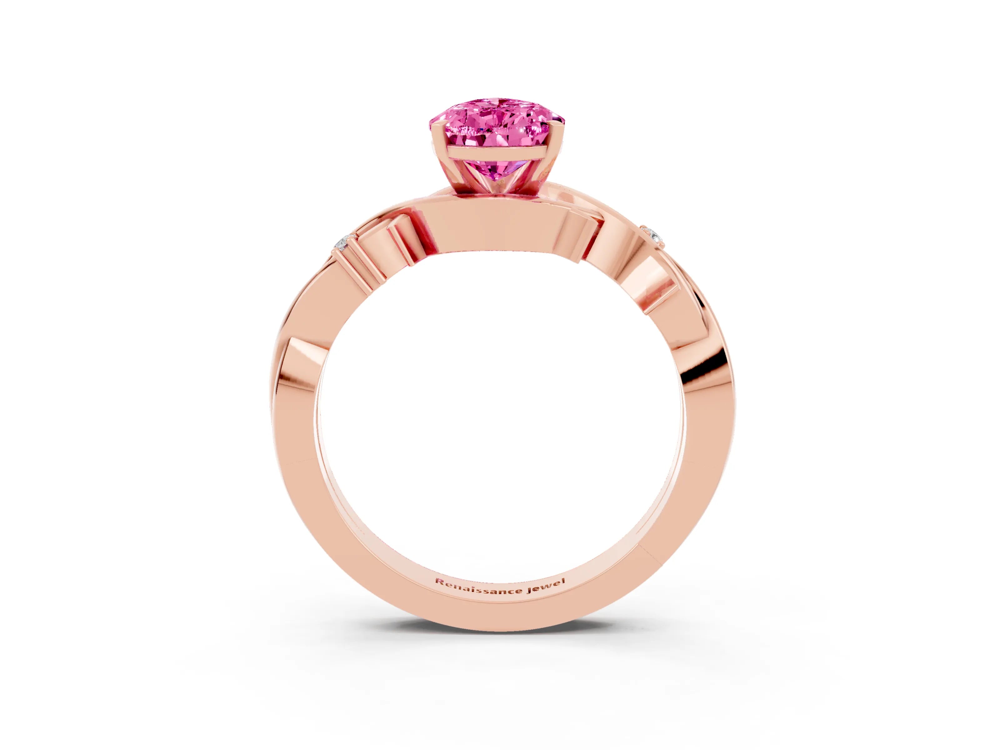 Rose gold Pear Cut Pink Sapphire Solitaire Ring with Twisted Band and Prong Setting_3