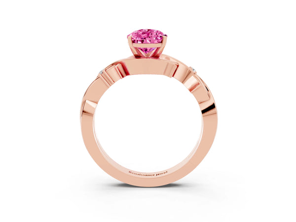 Rose gold Pear Cut Pink Sapphire Solitaire Ring with Twisted Band and Prong Setting