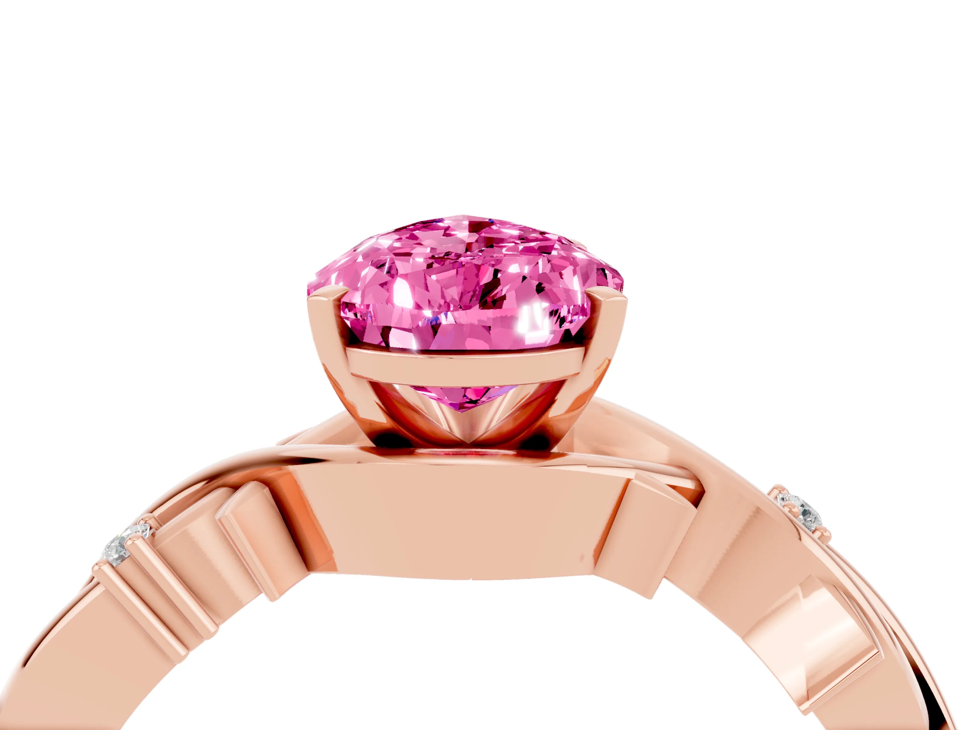 Rose gold Pear Cut Pink Sapphire Solitaire Ring with Twisted Band and Prong Setting_4
