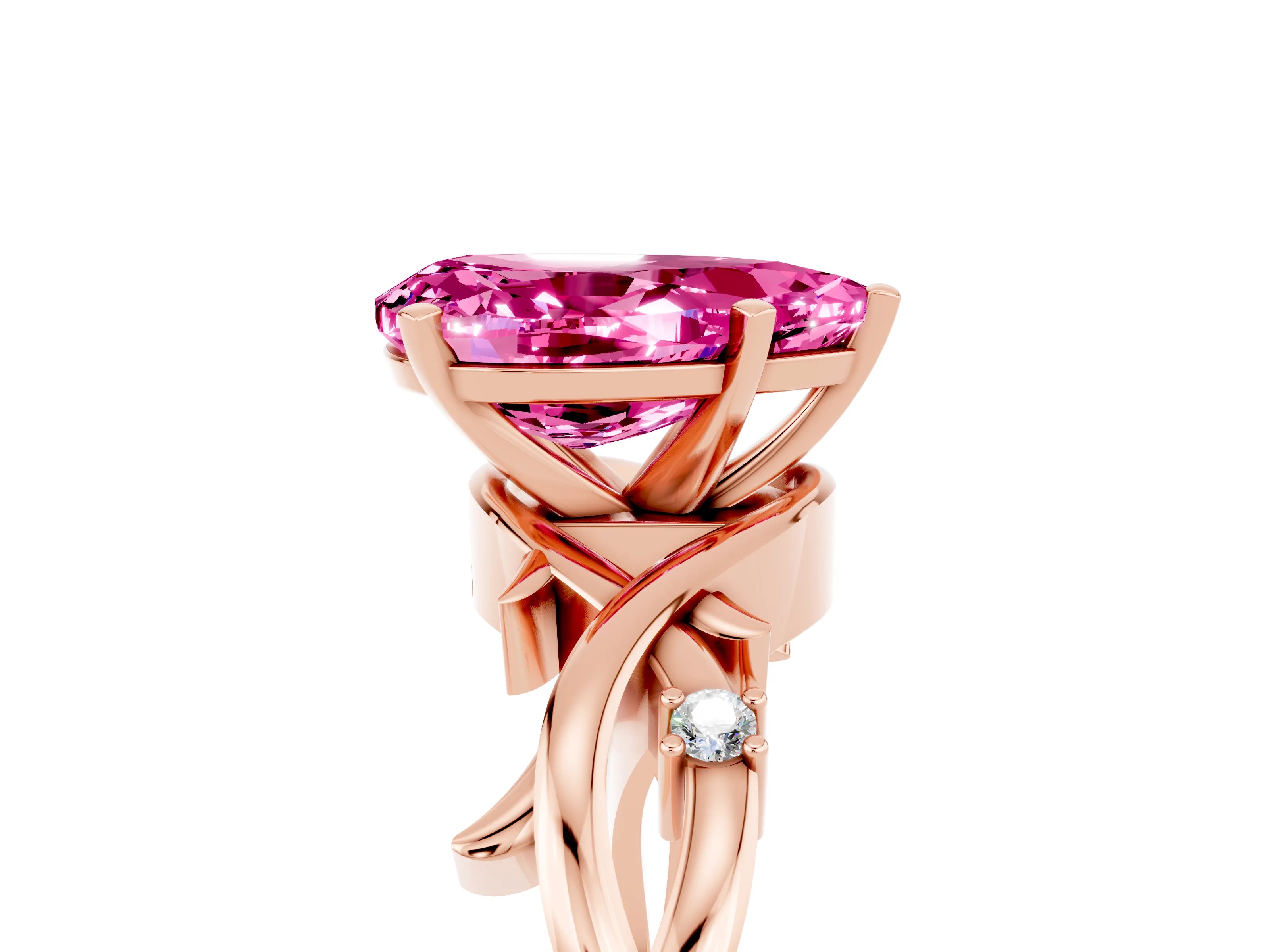 Rose gold Pear Cut Pink Sapphire Solitaire Ring with Twisted Band and Prong Setting_5