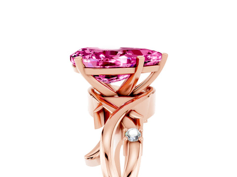 Rose gold Pear Cut Pink Sapphire Solitaire Ring with Twisted Band and Prong Setting_5
