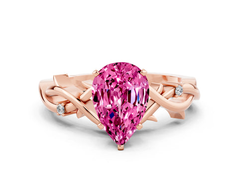 Rose gold Pear Cut Pink Sapphire Solitaire Ring with Twisted Band and Prong Setting