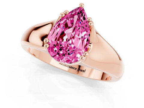 Rose gold Pear Cut Pink Sapphire Solitaire Ring with Wide Band and Prong Setting_25