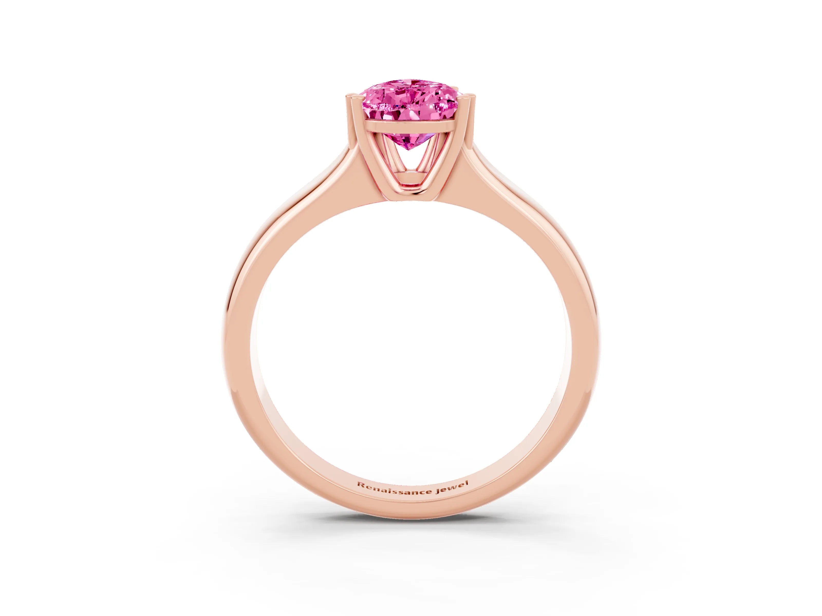 Rose gold Pear Cut Pink Sapphire Solitaire Ring with Wide Band and Prong Setting_27