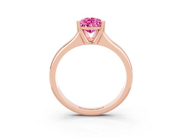 Rose gold Pear Cut Pink Sapphire Solitaire Ring with Wide Band and Prong Setting