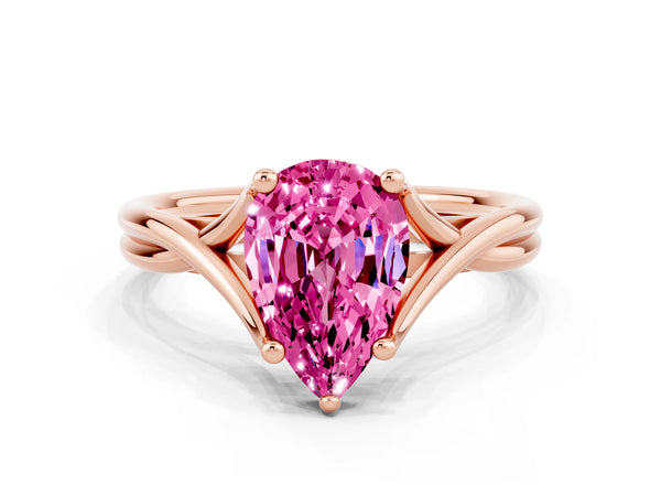 Rose gold Pear Cut Pink Sapphire Solitaire Twist Band Prong Setting Ring