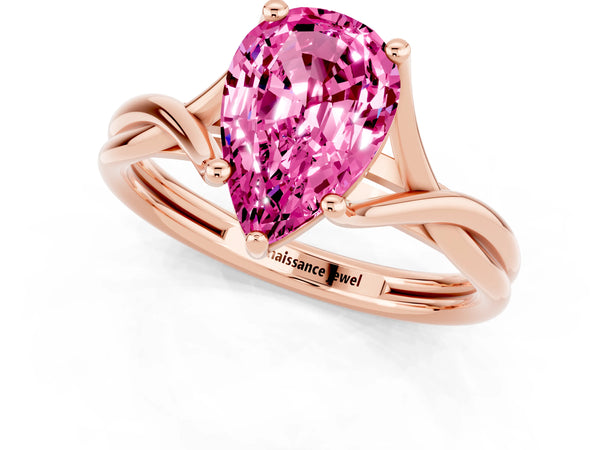 Rose gold Pear Cut Pink Sapphire Solitaire Twist Band Prong Setting Ring