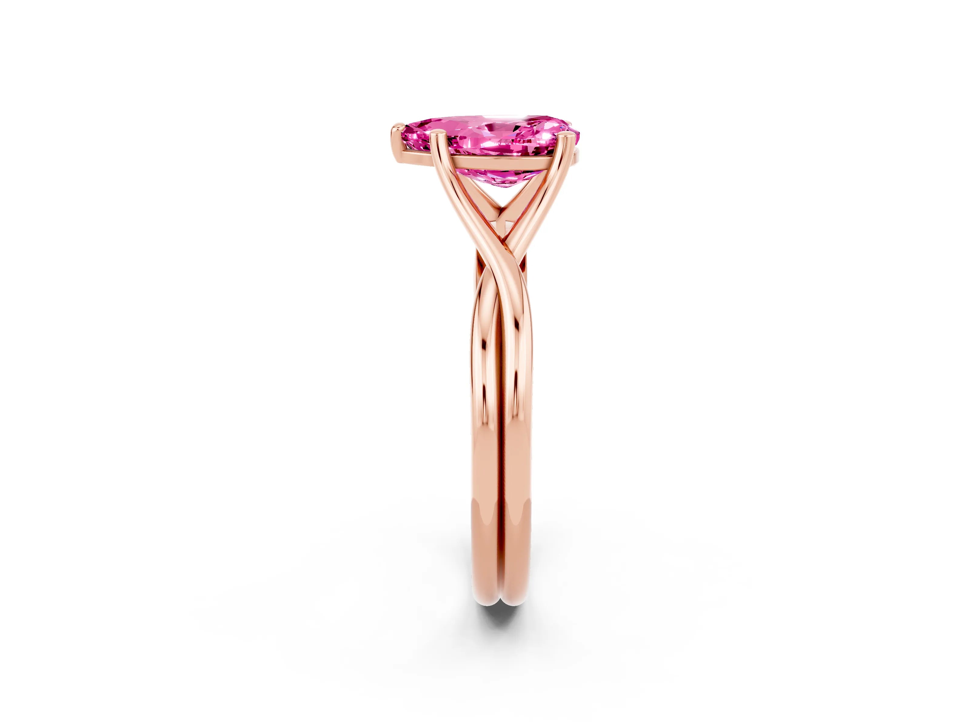 Rose gold Pear Cut Pink Sapphire Solitaire Twist Band Prong Setting Ring_86