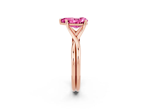 Rose gold Pear Cut Pink Sapphire Solitaire Twist Band Prong Setting Ring_86