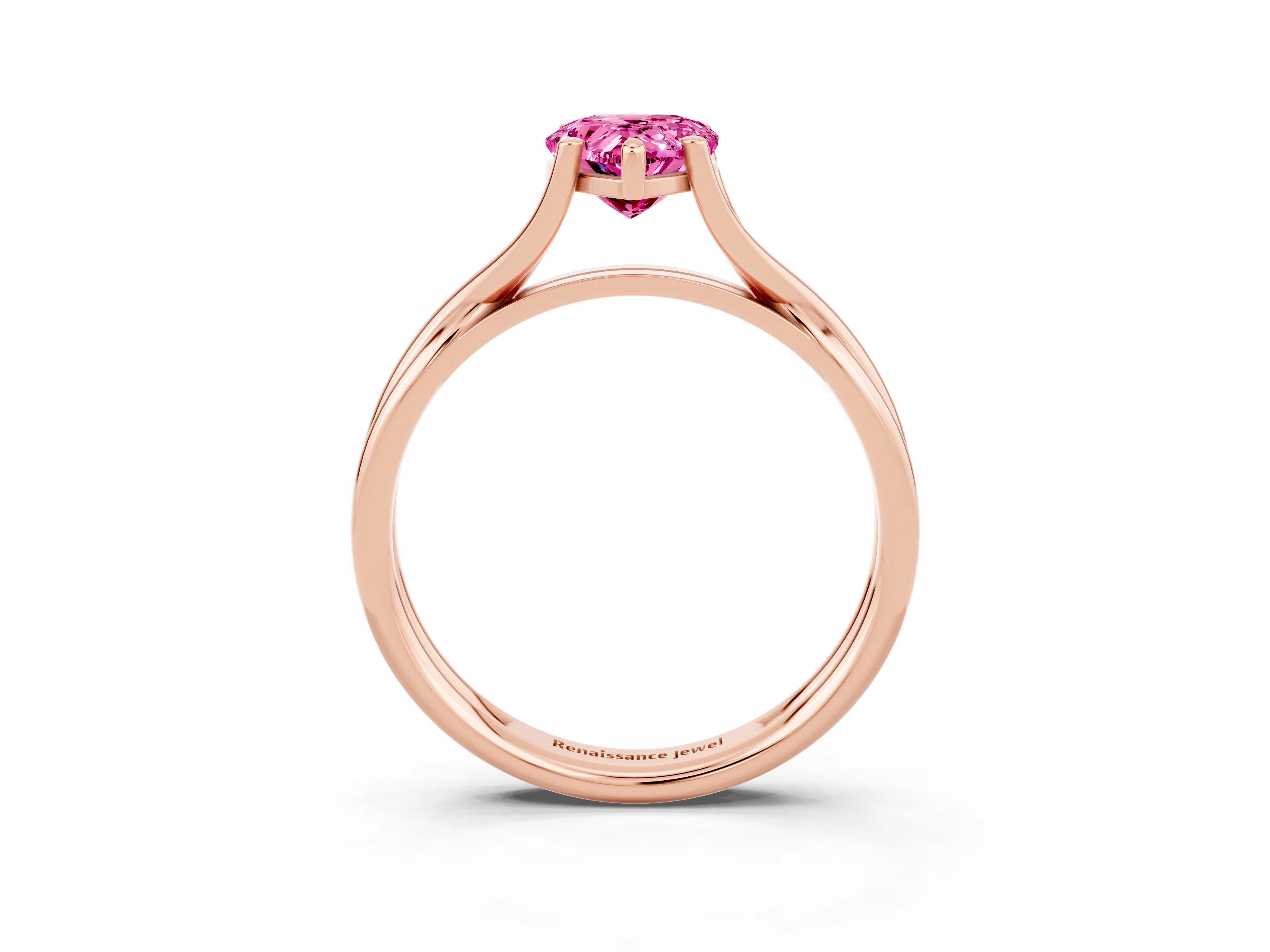 Rose gold Pear Cut Pink Sapphire Solitaire Twist Band Prong Setting Ring_87