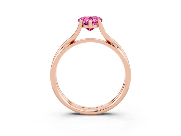 Rose gold Pear Cut Pink Sapphire Solitaire Twist Band Prong Setting Ring