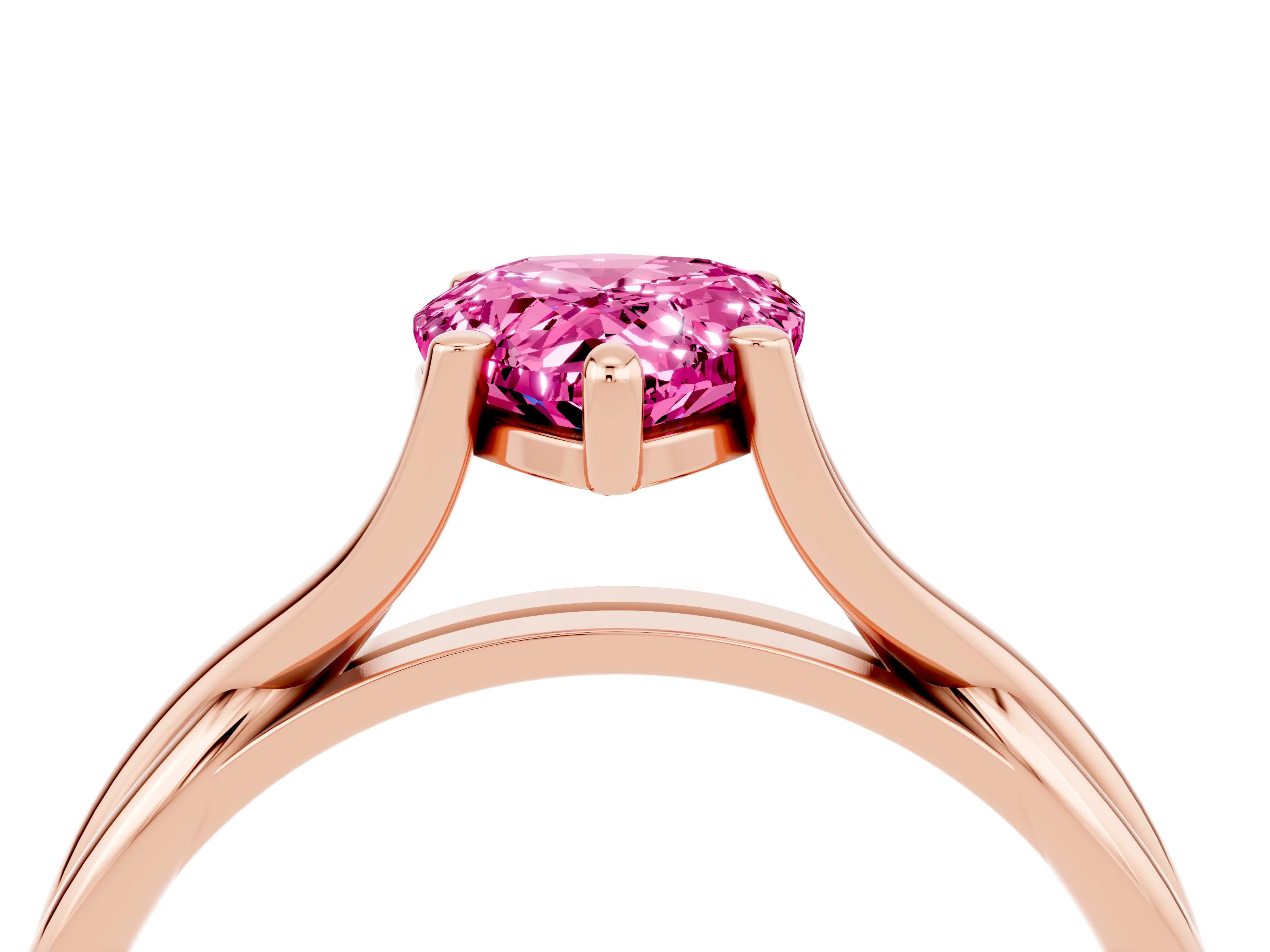 Rose gold Pear Cut Pink Sapphire Solitaire Twist Band Prong Setting Ring_88
