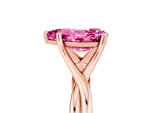 Rose gold Pear Cut Pink Sapphire Solitaire Twist Band Prong Setting Ring_89